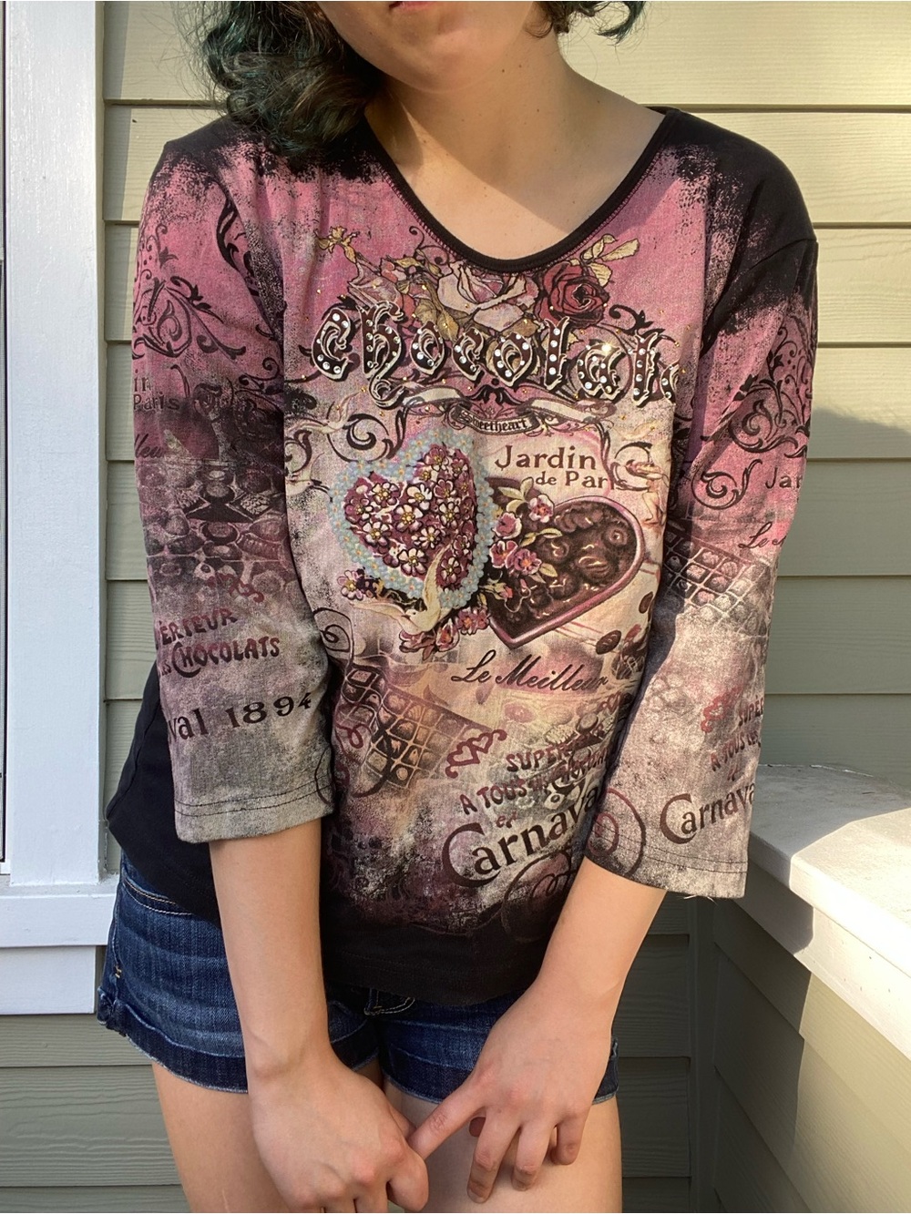 Cactus Bay Pink Graphic 3/4 Sleeve ‘Chocolate’ Heart Tee